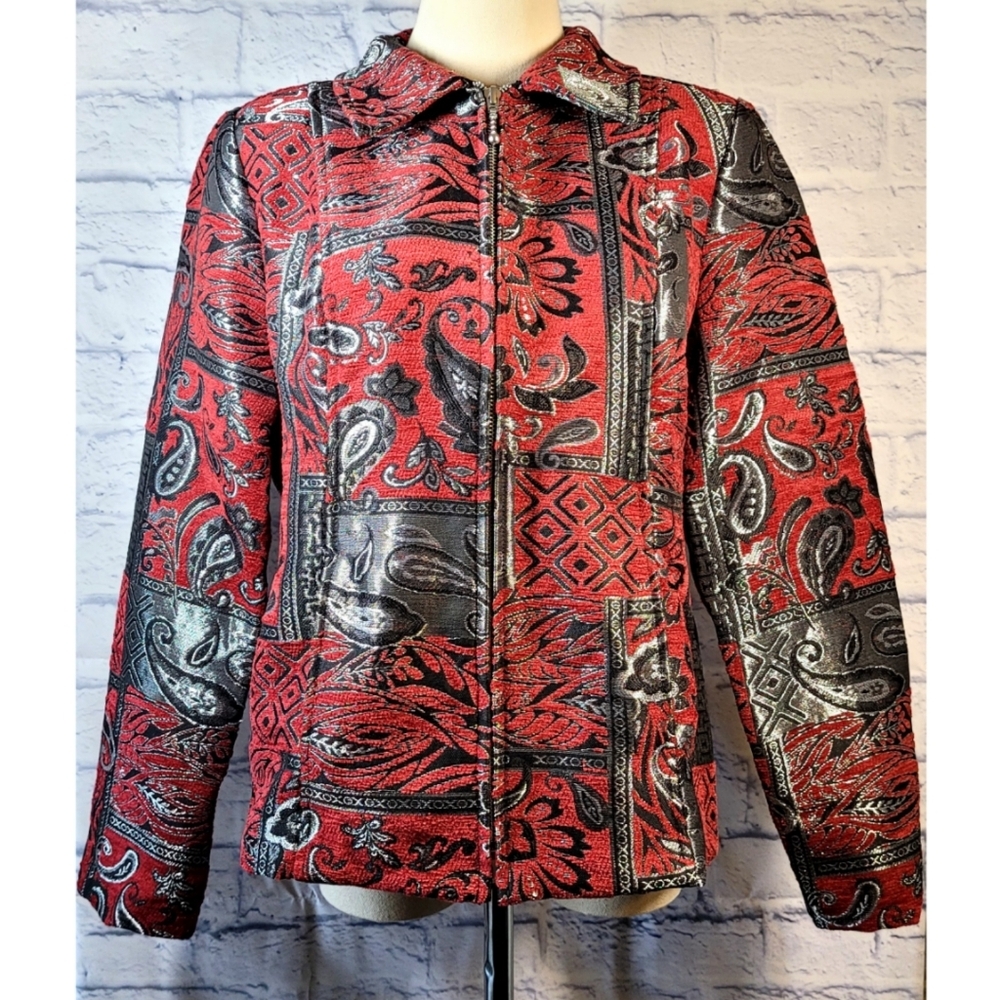 Women's Christopher & Banks Jacket Blazer Size S Multicolor Paisley Zip Up Boho